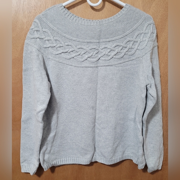 Talbots Gray Long Sleeve Knit Sweater Petite Large - Picture 1 of 9